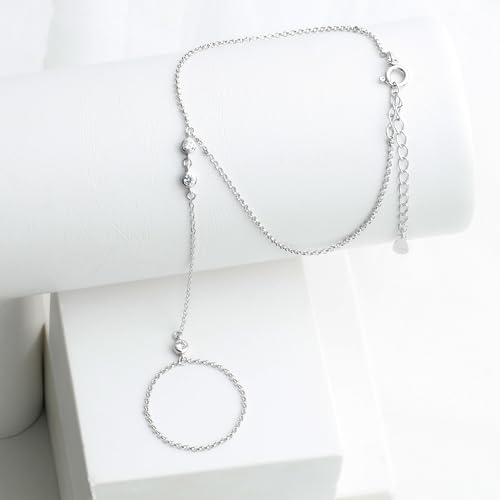 Kakikaki 925 Sterling Silver Finger Ring Bracelet Hand Chain for Women | Slave Bracelets 7" to 9" Adjustable - color: Silver, style: 3 Diamond