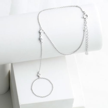 Kakikaki 925 Sterling Silver Finger Ring Bracelet Hand Chain for Women | Slave Bracelets 7" to 9" Adjustable - color: Silver, style: 3 Diamond
