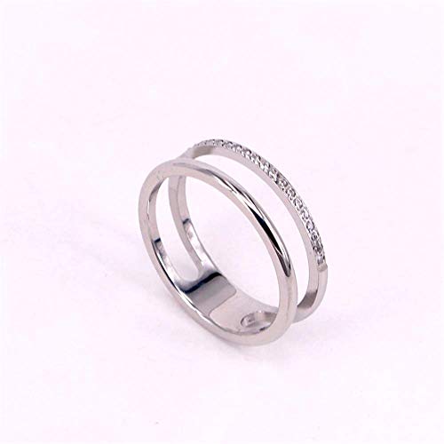 Women's Stainless Steel Cubic Zirconia Ring Knuckle Midi Stacking Double Lines Eternity Bands - color: Silver