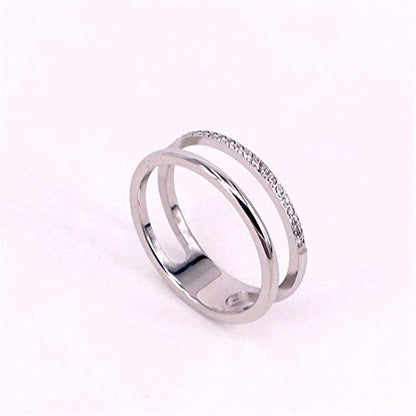 Women's Stainless Steel Cubic Zirconia Ring Knuckle Midi Stacking Double Lines Eternity Bands - color: Silver
