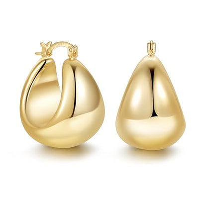 OOOPEL Gold Hoop Earrings for Women,925 Sterling Silver Chunky Hoop Earrings Hypoallergenic Lightweight 14K Gold Plated Thick Gold Hoops for Women 22mm 26mm - color: Gold-26MM