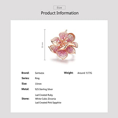 Santuzza Sterling Silver Gemstone Flower Ring for Women - color: [A]Hibiscus-Pink
