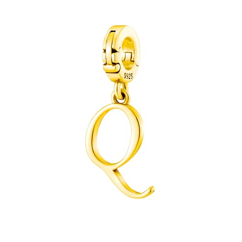 A-Z Alphabet Letters Versatile Clip On Open Multi-Clasp Pendant 925 Sterling Silver Charm For Pandora & Other Link Charm Bracelets/Necklaces/Anklets/Etc - color: Yellow Gold, size: Q