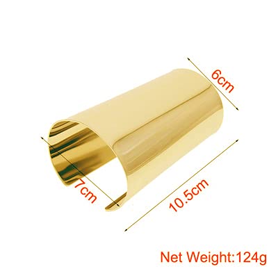 COLORFUL BLING Punk Alloy Hollow Geometric Smooth Polished Gold Hoop Open Cuff Wide Bracelet Bangle Wrist Jewelry for Women Lady - color: yellow solid