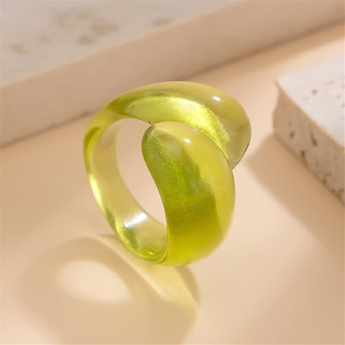Chunky Resin Twist Stackable Ring for Women,Boho Cute Multicolor Thick Acrylic Statement Ring Trendy Aesthetic Y2k Colorful Knuckle Finger Jewelry - color: Green
