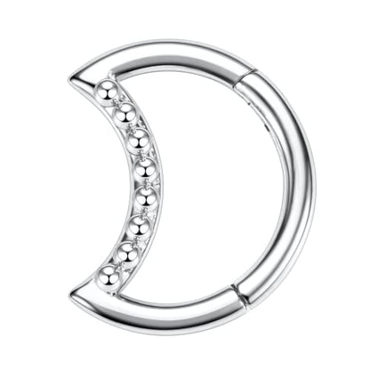 Moon Shape Septum Clicker Ring Daith Piercing Jewelry - Stainless Steel Silver Rook Earrings Hinged Segment Clicker Nose Rings Hoop for Conch Helix Cartilage Tragus 8mm
