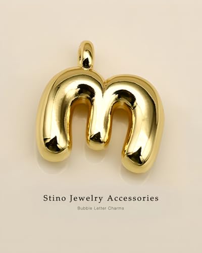 stino No Tarnish Bubble Letter Charms for Jewelry Making | 8K Gold Plated, 26 Pieces A-Z, Alphabet, Initial, Pendants, for Necklace - style: Small
