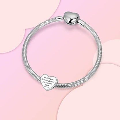 LUXILLA Love You Best Friend Grandma Wife Heart Charm 925 Sterling Silver Charms Fit for Bracelets Necklace Jewelry Gift for Women - color: A-Be strong,Be brave Charm