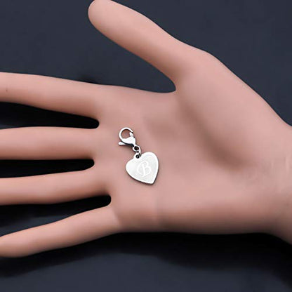 FAADBUK Initial Letter A-Z Alphabet Heart Charms for Jewelry Bracelet Keychain Necklace Initial Stainless steel Clasp Clip on Charm - color: intial B