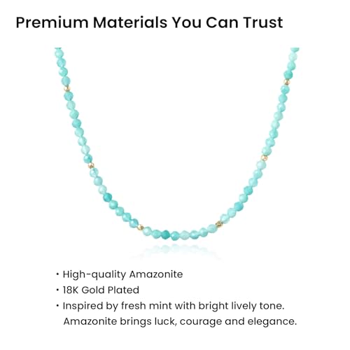 ARSIS Genuine Beaded Gemstone Necklace for Women, Colorful Natural Stone Handmade Bead Choker, Personalized Birthstone Necklace, Boho Summer Beach Necklace Layering Stackable Jewelry Gift - color: Amazonite (December)