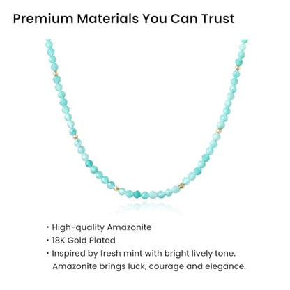 ARSIS Genuine Beaded Gemstone Necklace for Women, Colorful Natural Stone Handmade Bead Choker, Personalized Birthstone Necklace, Boho Summer Beach Necklace Layering Stackable Jewelry Gift - color: Amazonite (December)