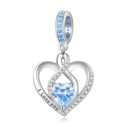 Heart Birthstone Charms for Bracelets, 925 Sterling Silver Women Bead Charms for Charm Bracelets Necklace, Mother's Day Birthday Anniversary Jewelry Gifts for Wife Mom Grandma Daughter - style: Dangle - Mar - Aquamarine