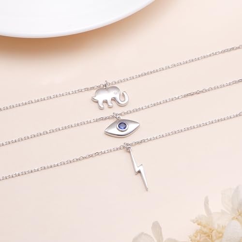 DAOCHONG S925 Sterling Silver Triple Layer Pendant Choker Necklace for Women 16"+2" - style: K-3 layered Evil Eye