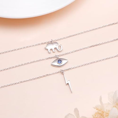 DAOCHONG S925 Sterling Silver Triple Layer Pendant Choker Necklace for Women 16"+2" - style: K-3 layered Evil Eye