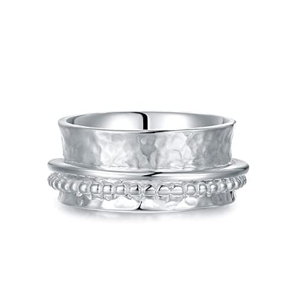 925 Sterling Silver Anxiety Ring with Beads Fidget Spinning Rings for Women Worry Beads Rings - color: hammered design C