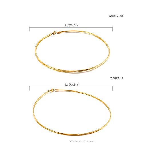 JAJAFOOK Minimalist Round Gold-Tone Bar Necklace Simple Fashion High Neck Choker Female King Neckwire - color: Gold-17.7in*2mm