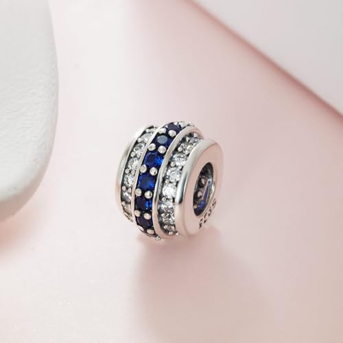 KEQ 925 Silver Spacer Stopper Bead Charms Clearance for Pandora Bracelets Birthstone CZ Always Stopper Birthday Gifts for Mom Grandmom Granddaughter Wife Sisters Friends - color: Blue(2 Pcs)