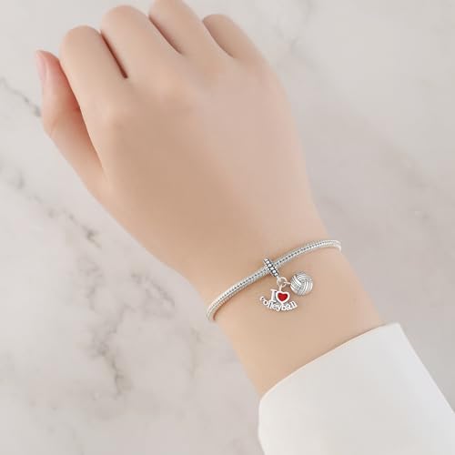 CYCUFF 925 Sterling Silver Charms Suitable for Bracelet Pendants Beads, Charm Necklaces Jewellery Gift for Women - color: I Love Volleyball Charms