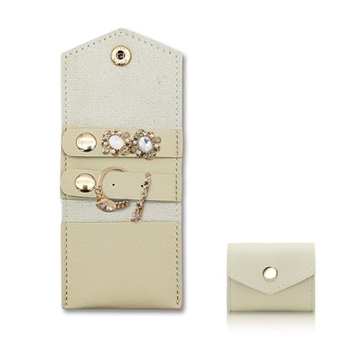 Mini Travel Jewelry Roll Bag with Buckle, Foldable Multifunctional Mini Travel Jewelry Case, Small Jewelry Bags Storing Rings, Necklaces, Earrings (Apricot) - color: Apricot