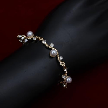 Bridal Pearl Choker Necklace Earrings Bracelet Wedding Crystal Jewelry Set for Women Brides Bridesmaid Prom - color: White-Gold Plated