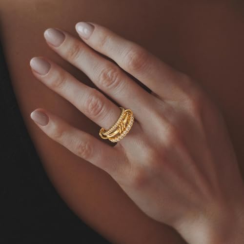 Gold Stackable Rings for Women Non Tarnish, Dainty Stackable 18k Gold Plated CZ Cubic Zirconia Rings, Gold Knuckle Women Rings Set - color: G, size: 7