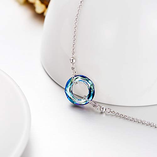 AOBOCO S925 Sterling Silver Crystal Bracelet for Women, Sparkling Circle-round Crystal Bracelet Gifts - color: Blue