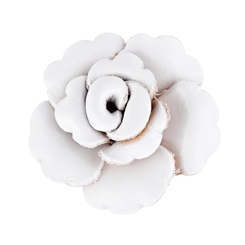 AeraVida Handmade Genuine Leather Blooming Rose Adjustable Statement Ring for Women | Classic Floral Free Size Fashion Ring in Red, Black, White or Pink | Summer Jewelry Gift - color: White