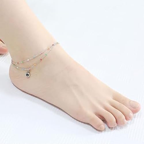 Colorful Beaded Anklet for Wome Beads Ankle Jewelry Waterproof Adjustable - color: Silver