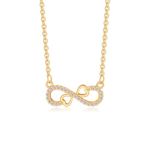 Gold Plated Pendant Necklaces for Women Cubic Zirconia Accent 18 Inch Adjustable Chain Hypoallergenic Gift for Wife Mom Birthday Valentines Day - style: Infinity