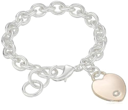 GUESS "Basic" G Logo Heart Link Bracelet - color: Silver/Rose Gold