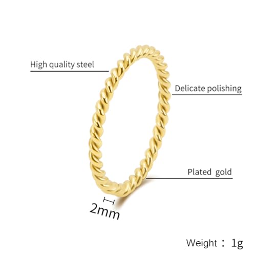 Women's Stainless Steel 1.1mm Rope Thin Wedding Ring Silver Rose Gold Plated Size 4 to 9 - color: 2mm, Gold