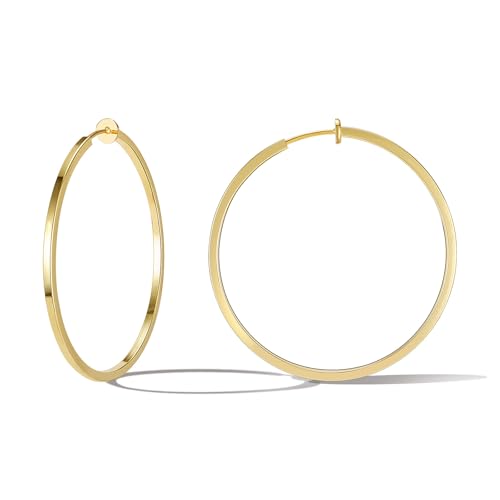 Clip On Hoop Earrings For Women No Piercing Earrrings Spring Hoops for Non-Pierced Ears - color: 5cm/1.97"-gold