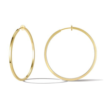 Clip On Hoop Earrings For Women No Piercing Earrrings Spring Hoops for Non-Pierced Ears - color: 5cm/1.97"-gold