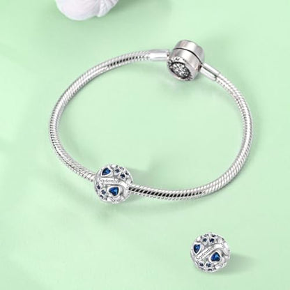 925 Sterling Silver Lucky Clover Birthstone Charms for Bracelets Dangle Pendant with 5A Cubic Zirconia Compatible Pandora Bracelets, Ladies Birthday Gift - style: 9-September