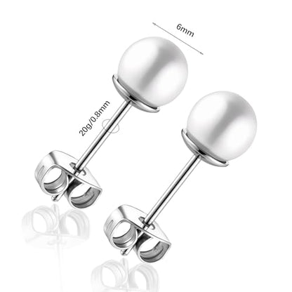 Titanium Ball Earrings Hypoallergenic Studs for Women Men Sensitive Ears Black 3mm 4mm 5mm Titanium Backs - style: 6mm pearl