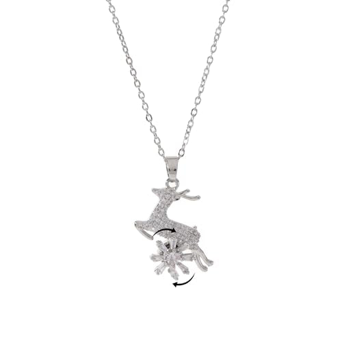 Sunflower Fidget Necklace for Women Gold Moon Necklace Rotating Heart Necklaces Spinning Crystal Flower Anxiety Necklaces Crescent Moons Jewelry Accessories - color: Silver Deer