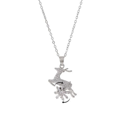 Sunflower Fidget Necklace for Women Gold Moon Necklace Rotating Heart Necklaces Spinning Crystal Flower Anxiety Necklaces Crescent Moons Jewelry Accessories - color: Silver Deer