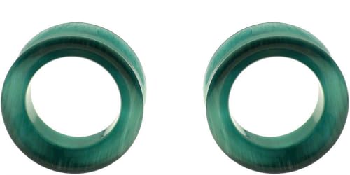 Cats Eye Glass Ear Gauges - color: HOLLOW EMERALD CATS, size: 10mm- 00 gauge