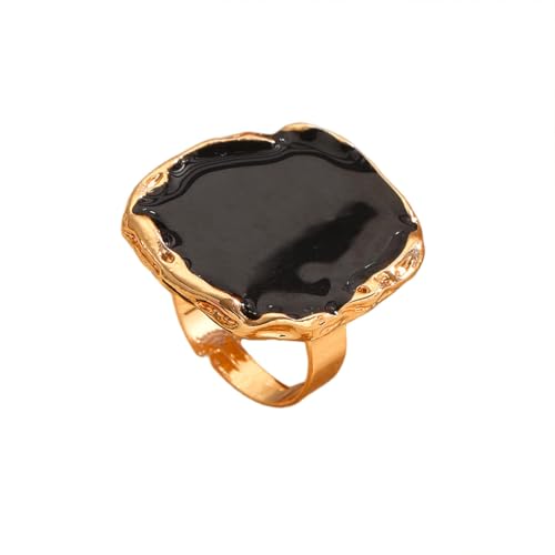 Chunky Gold Big Black CZ Enamel Drip Rings for Women Statement, Unique Large Crystal Silver Cocktail Ring Set Punk Geometric Jewelry Accessories Gifts - color: Black 2