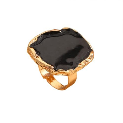 Chunky Gold Big Black CZ Enamel Drip Rings for Women Statement, Unique Large Crystal Silver Cocktail Ring Set Punk Geometric Jewelry Accessories Gifts - color: Black 2