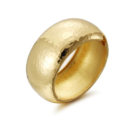 Hammered Wide Chunky Bangle Bracelets for Women Dainty Minimalist Cuff Wrist Open Bangles Statement Unique Exaggerate Trendy Jewelry Gift - color: Gold-tone
