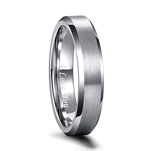 Greenpod 4MM 6MM 8MM Tungsten Carbide Engagement Ring Brushed Beveled Edge Polished Silver Wedding Band for Men Women Engraved I Love You Always & Forever Size 4-15 - color: 4mm I Love You