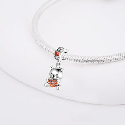 Charm for Bracelets and Necklaces, Heart Animals 925 Sterling Silver Bead Celestial Sun Moon Star Charms Jewelry Gift for Women Girls - color: Bear Heart Charm