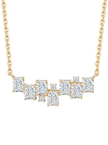 CYW All Moissanites Bar Pendant Necklace for Women, 16inch /18inch, Solid 925 Sterling Silver with Gold Plated, Birthday Valentine Wedding Anniversary Jewelry - color: Radiant-cut - Yellow Gold
