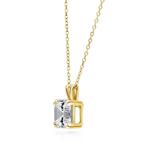 BERRICLE Sterling Silver CZ Solitaire Pendant Necklace for Women, Gold Flashed, Cubic Zirconia - Asscher, Emerald, Heart Shaped, Princess, Round Cut - style: Asscher Cut, Gold Flashed