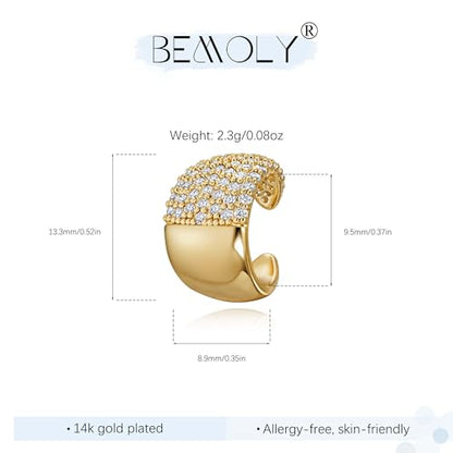 Gold Ear Cuff for Women, 14K Gold Plated Single Non-Pierced Earring with Micro-Pave Cubic Zirconia Adjustable Open Ear Clip for Daily Wear & Special Occasions - color: ear cuff-S 007