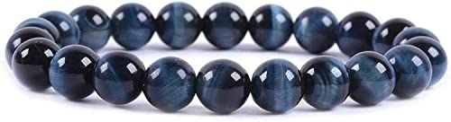 Angelstones Gemstones 8mm Round Beads Healing Crystal Bracelet for women | Natural Gemstone, Handmade Gifts for Women, Healing Crystal Round Beaded Stretch Bracelets, Unisex Jewelry for Women and Men - color: Blue Tiger Eye