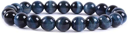 Angelstones Gemstones 8mm Round Beads Healing Crystal Bracelet for women | Natural Gemstone, Handmade Gifts for Women, Healing Crystal Round Beaded Stretch Bracelets, Unisex Jewelry for Women and Men - color: Blue Tiger Eye