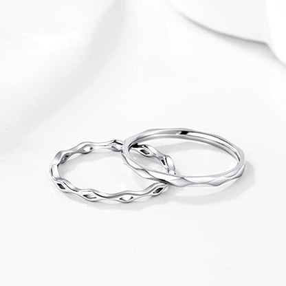 KAZITSAN 2pc 2mm Stainless Steel Rings for Women Girls Fashion Wedding Plain Band Knuckle Stacking Midi Rings Silver/Rose Gold Wedding Band Comfort Fit - color: BEHY01-Silver