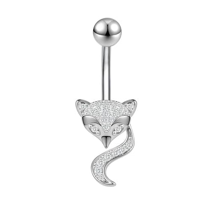 14G Surgical Stainless Steel Dangle Belly Button Rings for Women Belly Ring Dangling Piercing Jewelry CZ Snake lizard Skull Spider bat Halloween Party Punk Rock - style: Fox